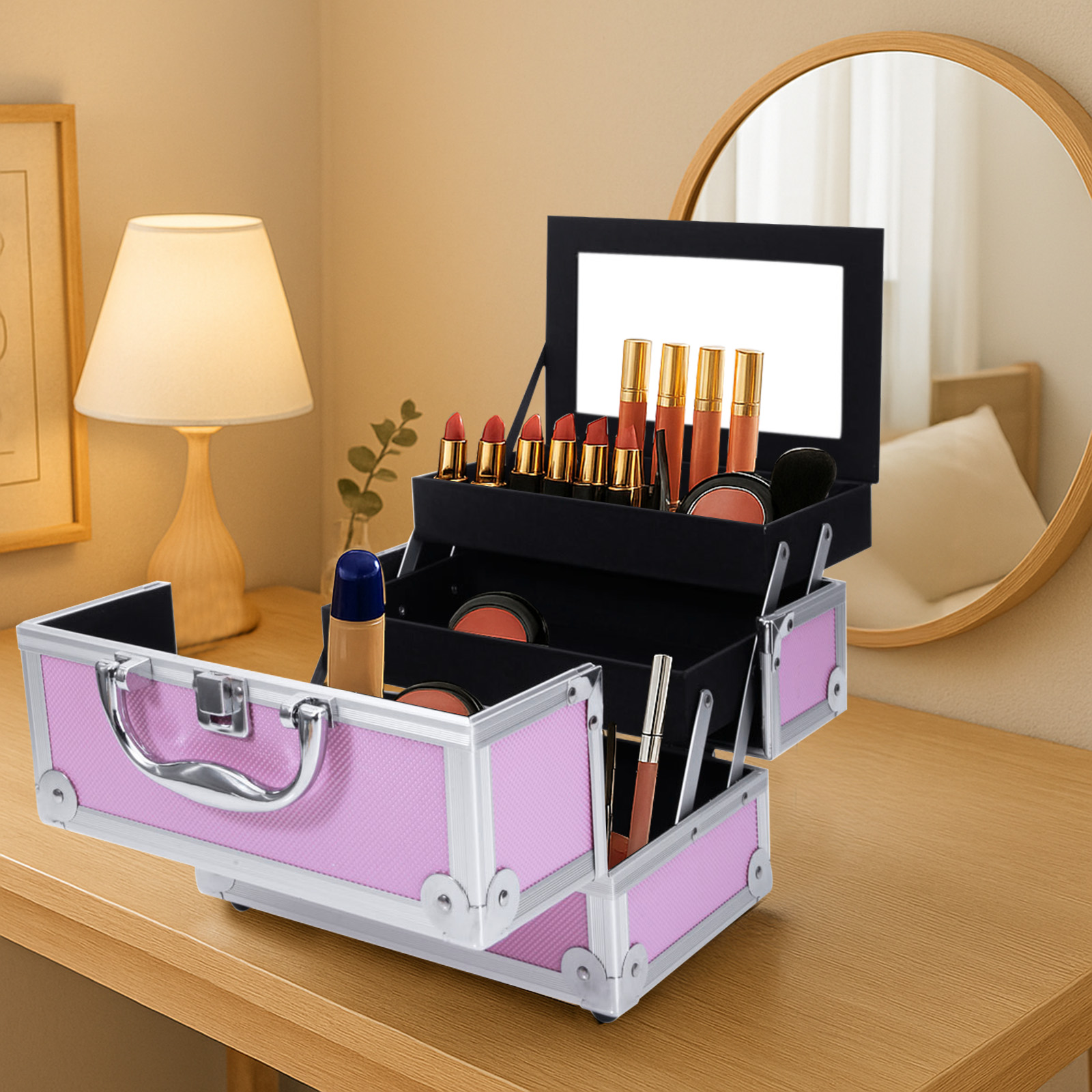 Pink Aluminum Alloy Makeup Cas - Beauty Makeup Salon recensie en prijs