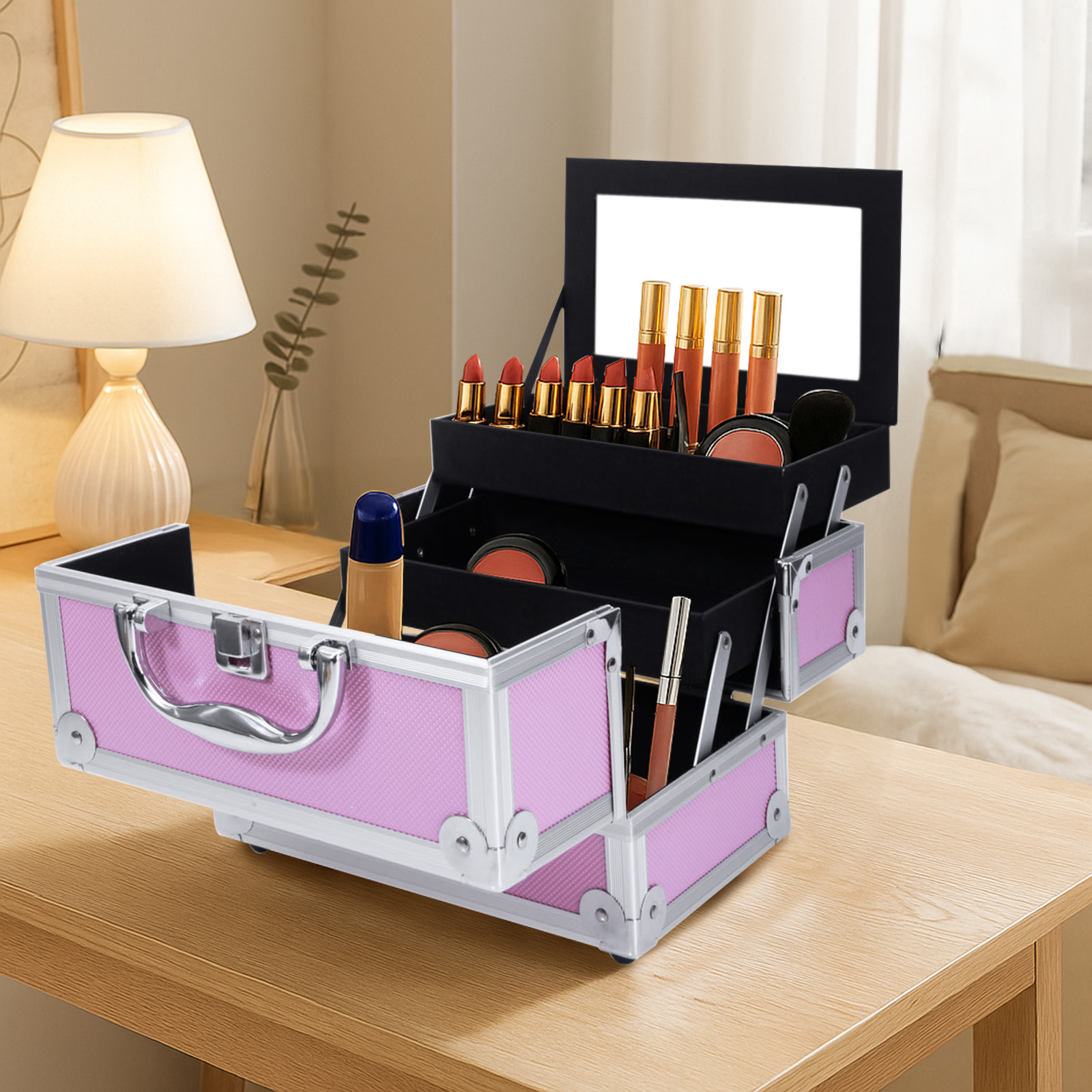 Pink Aluminum Alloy Makeup Cas - Beauty Makeup Salon recensie en prijs